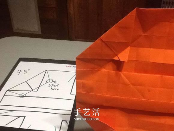 立体南瓜灯的折纸图解 手工复杂南瓜灯的折法(图59)