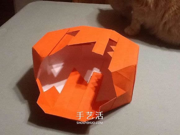 立体南瓜灯的折纸图解 手工复杂南瓜灯的折法(图76)