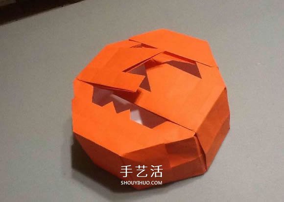 立体南瓜灯的折纸图解 手工复杂南瓜灯的折法(图79)