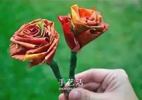 落叶制作玫瑰花图解 枫叶玫瑰花的做法步骤(图9)