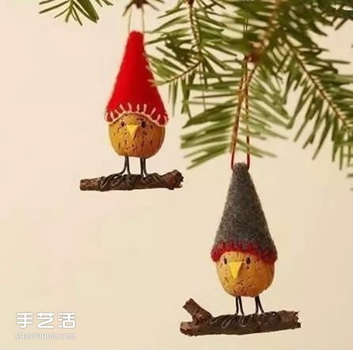 圣诞节主题小挂件DIY 坚果果壳制作圣诞挂饰(图3)