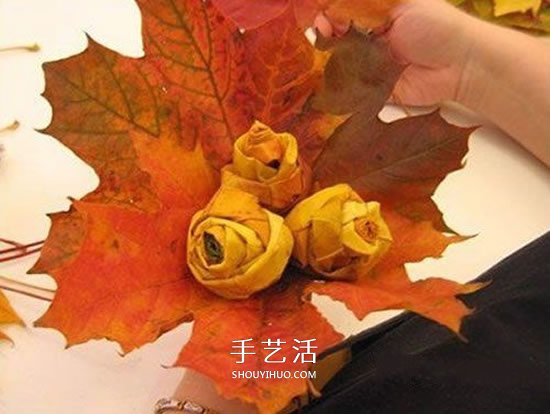 枫叶手工制作玫瑰花苞 树叶玫瑰花苞的做法 - 双维造物网
