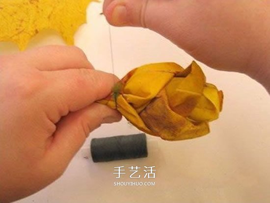 枫叶手工制作玫瑰花苞 树叶玫瑰花苞的做法(图8)