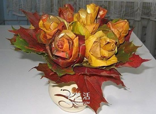 枫叶手工制作玫瑰花苞 树叶玫瑰花苞的做法(图10)