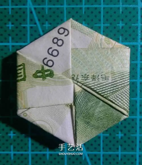 六角徽章的折法图解 一元纸币折纸六角徽章(图23)