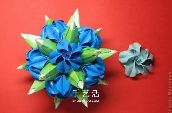 绿萝魔灵花球的折法图解 折纸绿萝魔灵花球教程(图51)