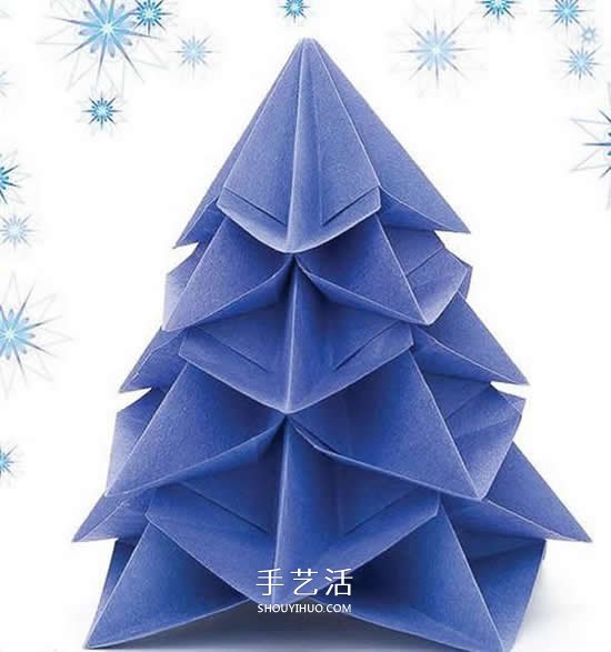 八边形纸折圣诞树图解 立体叠合圣诞树的折法(图14)