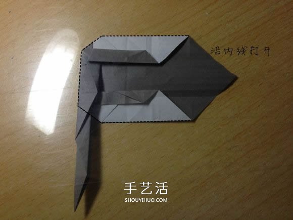 挖土机的折纸方法图解 手工挖掘机的折法过程(图44)