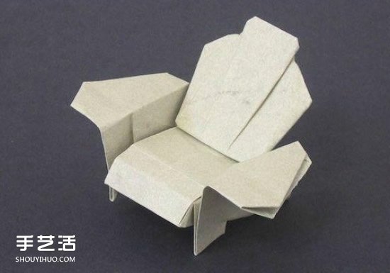 折纸沙发椅的折法图解 手工沙发椅折叠步骤图 - 双维造物网