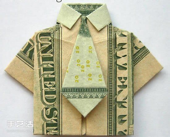 美元折纸短袖T恤的图解教程 自带可爱小领带 - 双维造物网