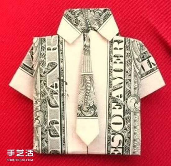 美元折纸短袖T恤的图解教程 自带可爱小领带(图19)
