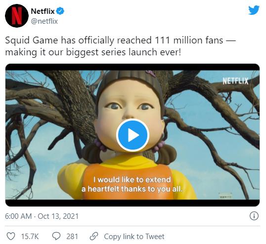 《鱿鱼游戏》获1.1亿观众 成为Netflix最高收视率电视剧(图2) 《鱿鱼游戏》获1.1亿观众 成为Netflix最高收视率电视剧(图2)