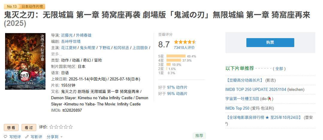 《鬼灭之刃:无限城篇 第一章》国内票房突破3亿元(图2) 《鬼灭之刃:无限城篇 第一章》国内票房突破3亿元(图2)