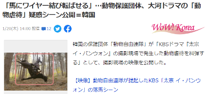 动物保护组织抗议韩剧《太宗李芳远》虐马 故意绑绳子摔马(图2) 动物保护组织抗议韩剧《太宗李芳远》虐马 故意绑绳子摔马(图2)