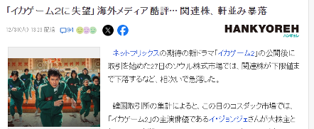 《鱿鱼游戏 第二季》风评不佳 相关企业股价全部暴跌(图3)