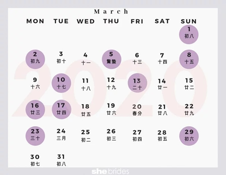 2020年3月结婚黄道吉日(图1) 2020年3月结婚黄道吉日(图1)