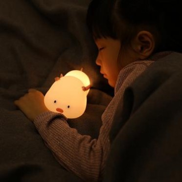 新款呆萌猪硅胶小夜灯 七彩LED伴睡灯USB充电拍拍小夜灯礼品