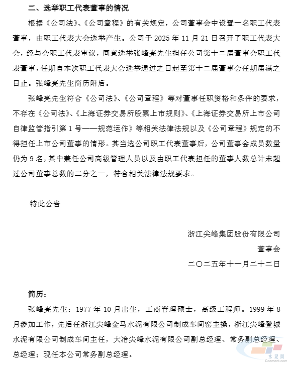 尖峰集团：公司董事张峰亮辞职(图2)