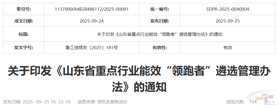 山东省公布重点行业能效“领跑者”遴选管理办法(图1) 山东省公布重点行业能效“领跑者”遴选管理办法(图1)